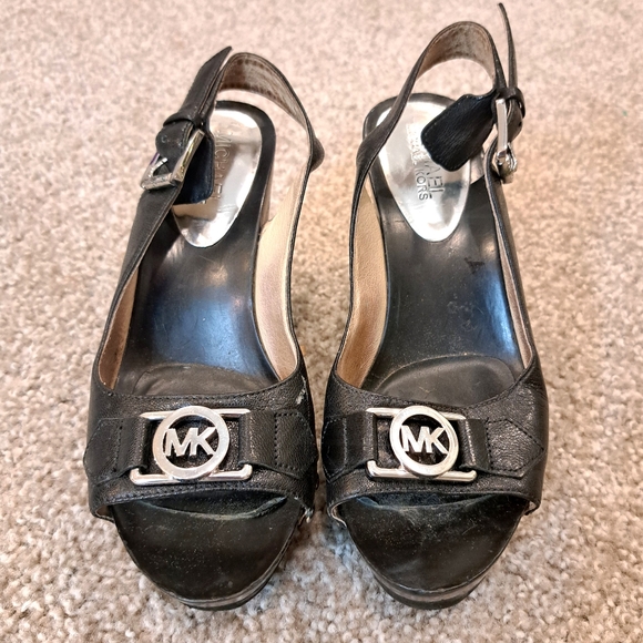 Y2k Vintage Michael Kors Studded Slingback Black Wedges - Picture 3 of 3